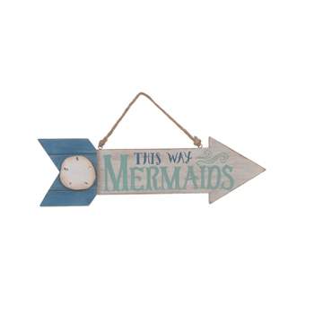 Beachcombers This Way Mermaids Arrow Coastal Plaque Sign Wall Hanging Decor Decoration For The Beach 3.66 x 0.4 x 12 Inches.