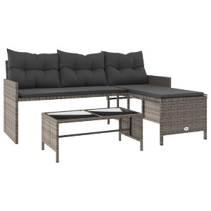 vidaXL Patio Garden Sofa Set L-Shaped Gray Poly Rattan with Table - Outdoor Seating with Washable Cushions for Deck, Terrace - 1 of 4