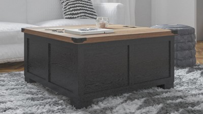 Rustic Gray Wash Square Wood and Metal Lift-Top Coffee Table with Storage