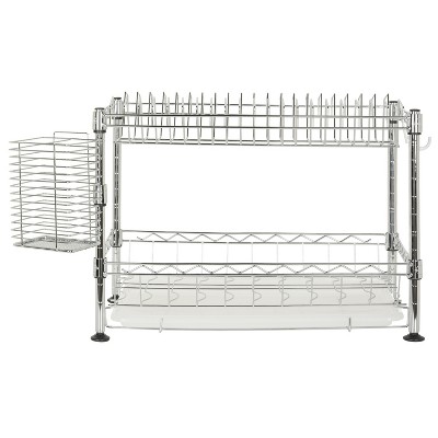 Brooklyn 19" Chrome Adjustable 2-Tier Dish Rack with Utensil Holder
