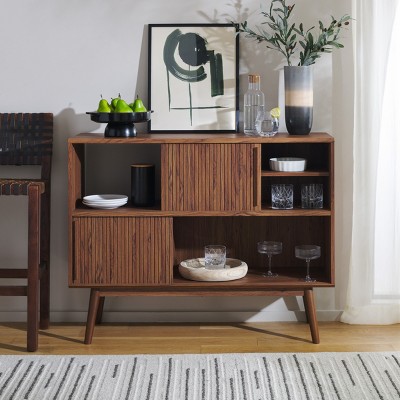 Walnut Brown Mid-Century Modern Sliding Door Media Stand