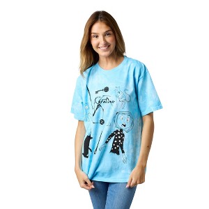 Coraline Character & Icons Women’s Blue Mineral Wash Crew Neck Short Sleeve T-shirt - 1 of 4