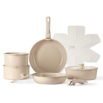 CAROTE Nonstick Cookware Set Detachable Pots and Pans Set with Removable Handle, Taupe, 15pcs