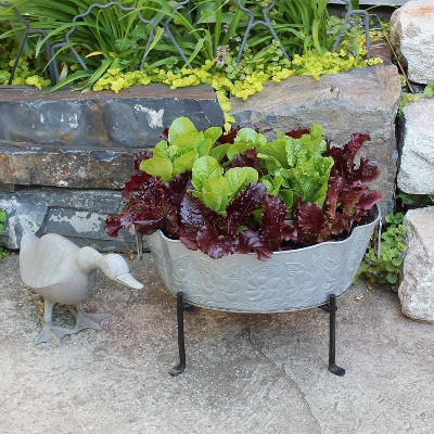 20" Galvanized Steel Embossed Oval Tub with Folding Stand