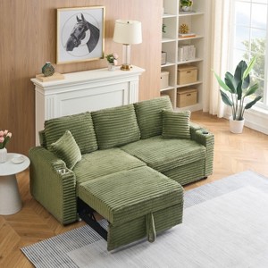PAGED Foldable Sofa with Storage Footstool, Modern Corduroy Pull-Out Sofa Couch with Cup Holder for Living Room, Home Office - 1 of 4