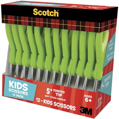 Scotch Soft Touch Pointed Kids Scissors, 5 Inches, Stainless Steel Blade, pk of 12