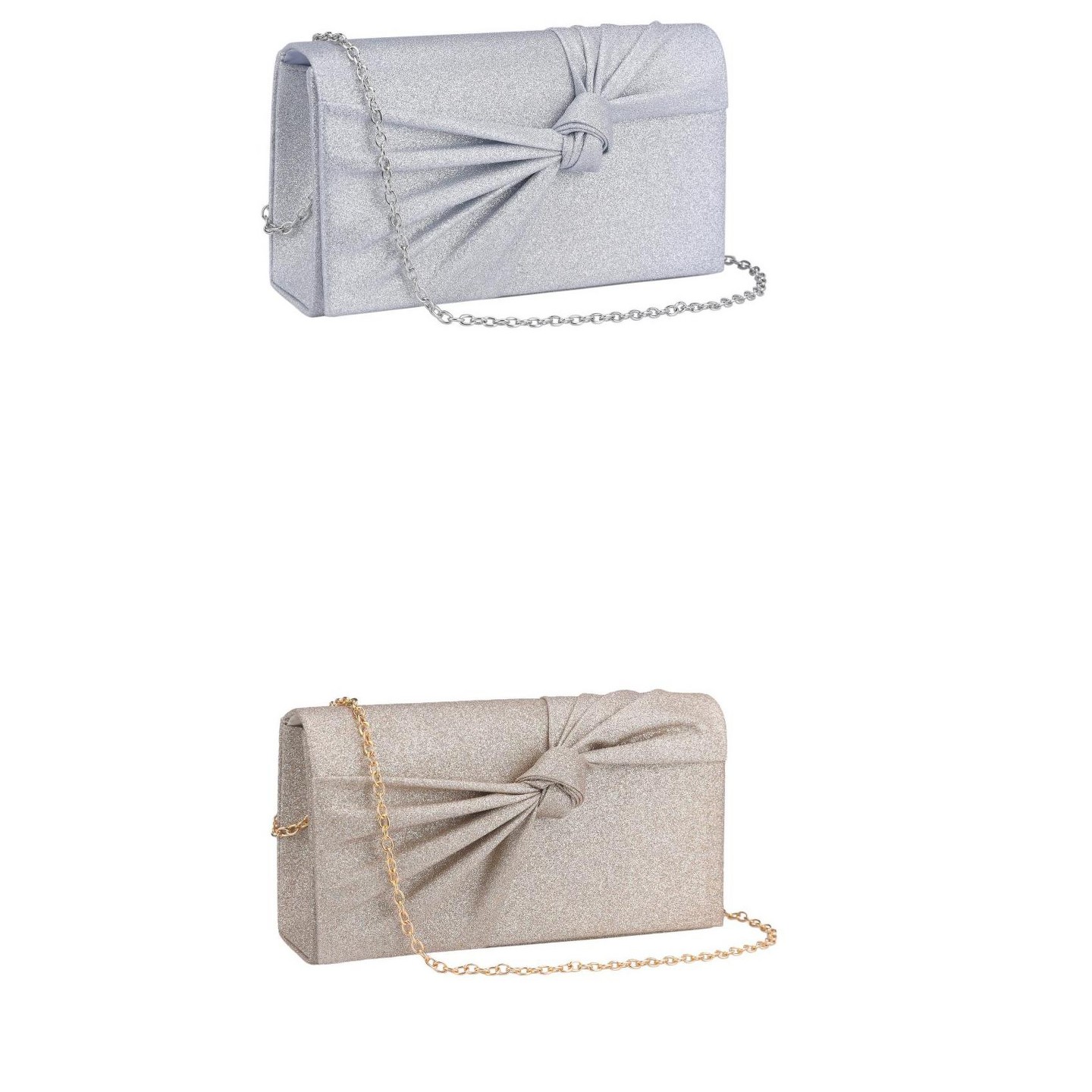 Женские клатчи INSPIRE CHIC 2 Packs Bow Clutch Purses for Women Pleated Evening Formal Handbags with Chain Gold/Silver 8.7*1.9*4.7 inches, цвет: Золотой — фото 1