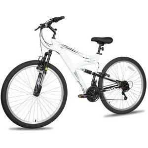 hykolity 27.5 inch Mountain Bike MTB Outdoor Bicycle Cycling 18 Speed Sport Bikes Rider Height 64-74 inch Full Suspension for Adult Men Unisex White - 1 of 4