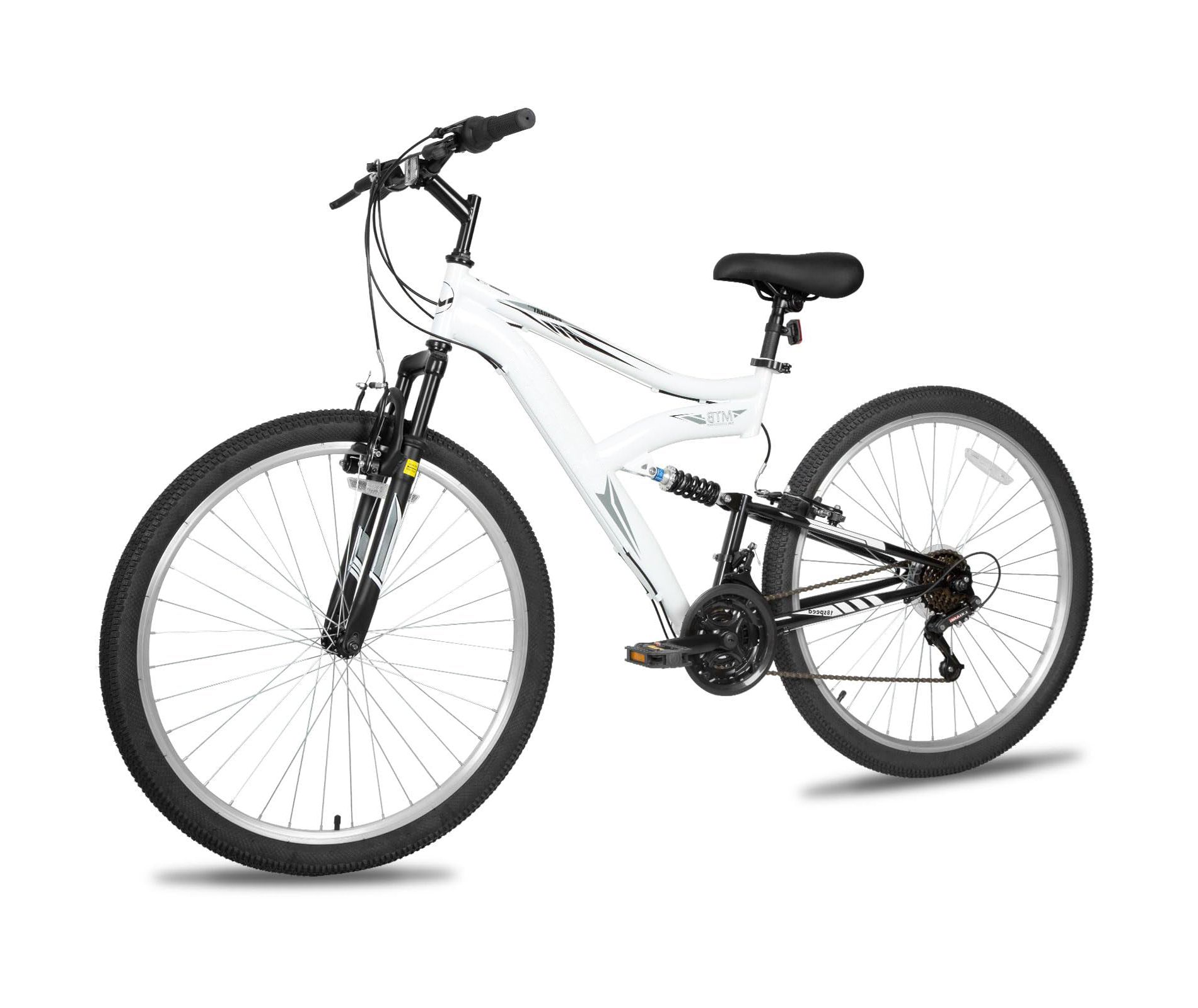 hykolity 27.5 inch Mountain Bike MTB Outdoor Bicycle Cycling 18 Speed Sport Bikes Trail Off Road Full Suspension for Adult Men Unisex White
