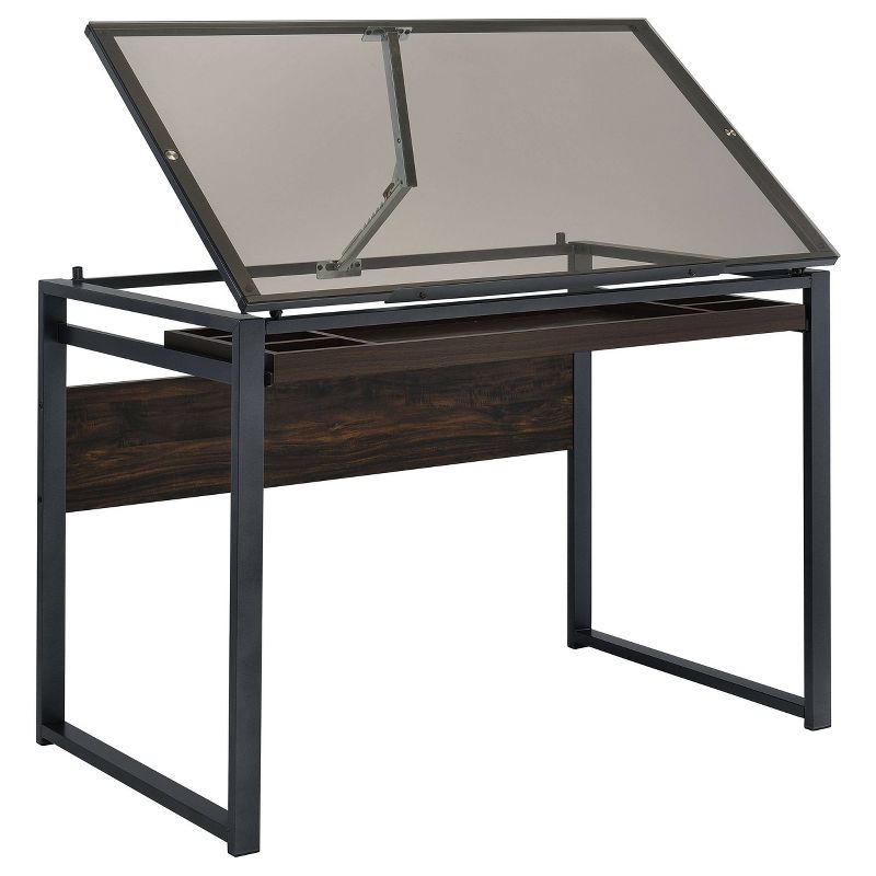 Pantano Glass Top Drafting Desk with Organizer Drawer Gunmetal - Coaster, 1 of 16