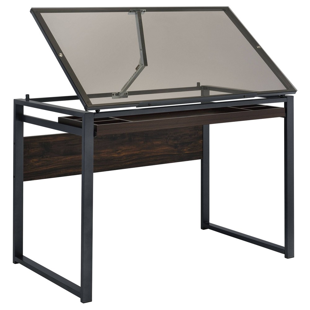 Photos - Office Desk Pantano Glass Top Drafting Desk with Organizer Drawer Gunmetal - Coaster