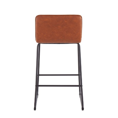 Camel Faux Leather and Black Metal Counter Stools, Set of 2