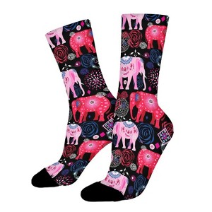Bright Floral Elephants Women Printed Crew Socks Funny Funky Socks Soft Polyester Novelty Gifts for Artists Men - 1 of 1