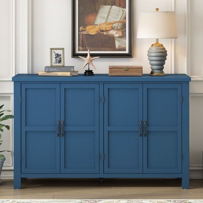 CAVINAS Modern 4-Doors Entryway Sideboard Cabinet with Window Design,Wooden Buffet Cabinet with Storage for Kitchen,Dining Room