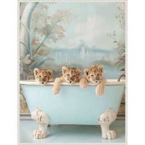 Amanti Art Blue Lagoon Lion Cubs by Niky Rahner Framed Canvas Wall Art - 1 of 4