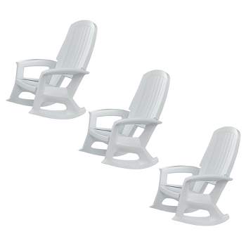Semco Rockaway Heavy-Duty Outdoor Rocking Chair w/Low Maintenance All-Weather Porch Rocker & Easy Assembly for Deck and Patio, White (3 Pack)