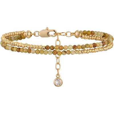 Women Beaded Bracelet Gold Double Layer Gemstone 14K Simple Dainty Handmade Chain Everyday Boho Beach Jewelry