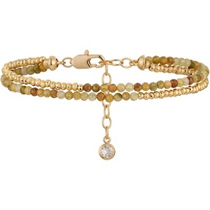 Women Beaded Bracelet Gold Double Layer Gemstone 14K Simple Dainty Handmade Chain Everyday Boho Beach Jewelry - 1 of 4