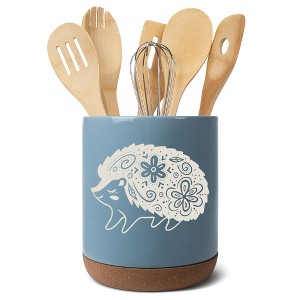 Elanze Designs Kitchen Utensil Holder With Non Slip Cork Base Large 8 Inch Ceramic Storage Crock Forest Animal Countertop Organizer Floral Hedgehog - 1 of 4