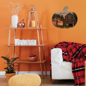 "Happy Halloween" By Artisan Lori Deiter Printed on Wooden Pumpkin Wall Art - 1 of 3