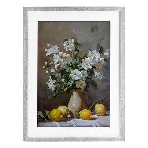 Stupell Industries Floral Lemons Still Life Framed Print Under Glass, Gray, 14" x 20" - 1 of 4