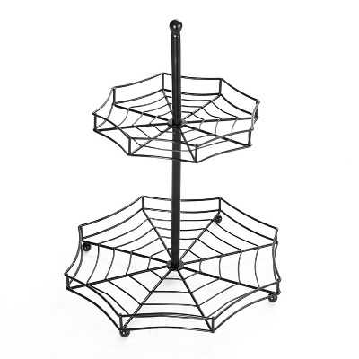 Lakeside Halloween Spider Web 2-Tier Serving Tray - Spooky Tabletop Accent