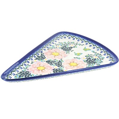 Blue Rose Polish Pottery Apple Blossom Pizza Dish