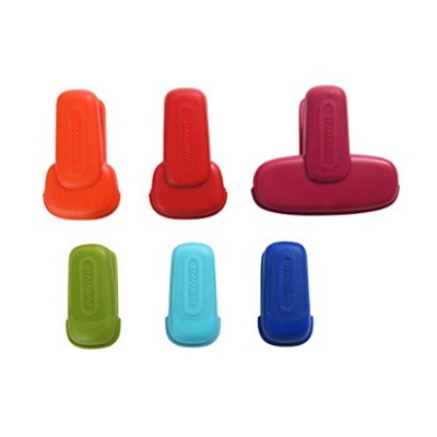 Farberware All-Purpose Magnetic Bag Clips, Set of 6, Food Bag Sealers with Silicone Thumb Grip, Gentle Hold Grip, Fridge Magnet Backing