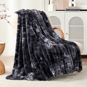 Cozy Bliss Faux Fur Plush Decorative Blanket, Cozy Warm Striped Throw Blanket - 1 of 4