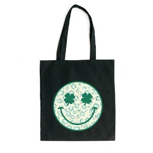 City Creek Prints Clover Leopard Smiley Face Canvas Tote Bag - 15x16 - Black - 1 of 2