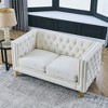 ChicFurnit Sofa Modern Velvet Button Tufted Square Arm 2 Seat / 3 Seat Sofa Comfortable and Stylish Seating Couches for Living Room, Gray/Beige/Beige - 2 of 4