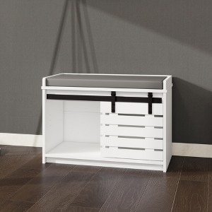 GlasFlength Decorative Storage Cabinet Storage Bench with Door and Cushion, Free Standing Home Organizer, for Entryway, White, 28.74"*13.78"*19.68" - 1 of 4