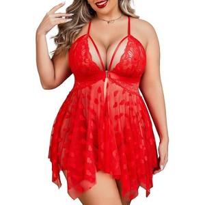Avidlove Plus Size Lingerie Lace Babydoll Womens Teddy Chemise V Neck Nighty Mesh Sleepwear Front Slit Nightdress - 1 of 4