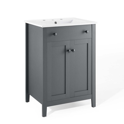 Modway Nantucket Bathroom Vanity Cabinet, 24" with White Sink, Gray