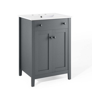 Modway Nantucket Bathroom Vanity Cabinet, 24" with White Sink, Gray - 1 of 4