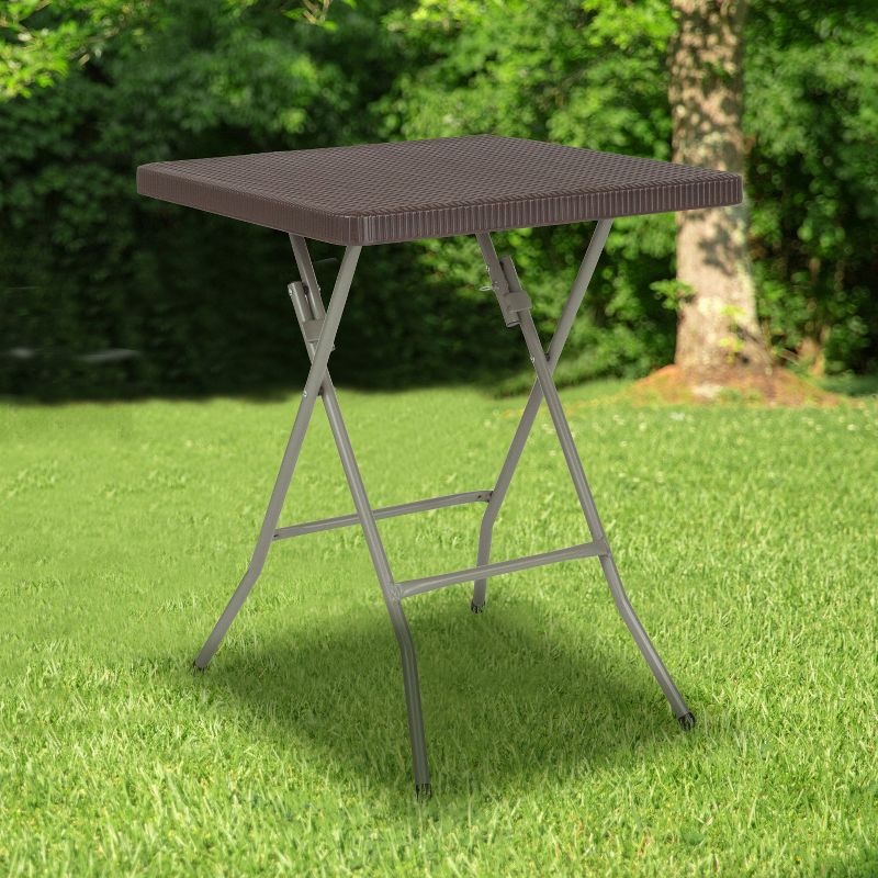 Flash Furniture 1.95-Foot Square Brown Rattan Plastic Folding Table, 3 of 12