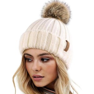 ZUPPAD Womens Winter Knitted Beanie Hat with Faux Fur Pom Warm Knit Skull Cap Beanie for Women Hats 1 Pack - 1 of 4