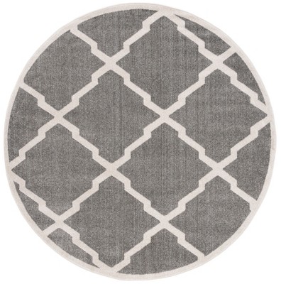 Hand-Knotted Dual-Tone Geometric Round Rug 7' - Dark Grey/Beige