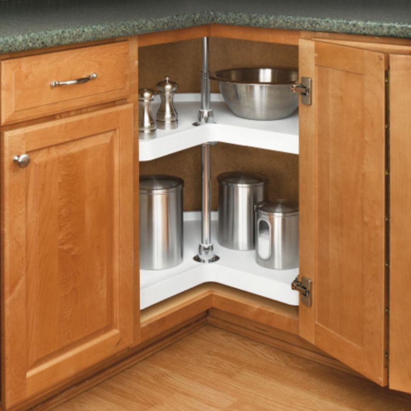 Rev-A-Shelf 18" Kidney Shaped Dual Tier Lazy Susan Organizer for Corner Base Kitchen Cabinets, Plastic Home Storage Shelves, White, 6472-18-11-52, 2 of 6