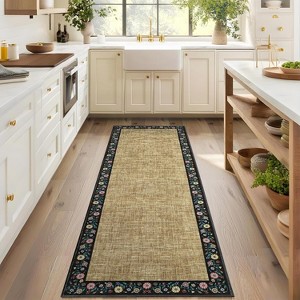 Floral Washable Rug - Non-Slip Soft Non-Shedding Low Pile Carpet Foldable Thin Rustic Mat for Nursery Dining Room - 1 of 4