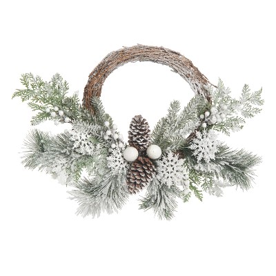 Transpac Artificial 24 in. White Christmas Frosted Evergreen Wreath