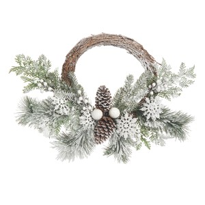Transpac Artificial 24 in. White Christmas Frosted Evergreen Wreath - 1 of 4