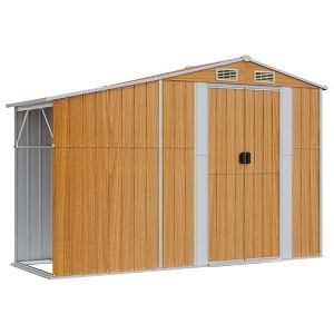 vidaXL Galvanized Steel Garden Shed in Brown - Ample Storage Space for Outdoor Use with Flexible Access and Ventilation - 1 of 4