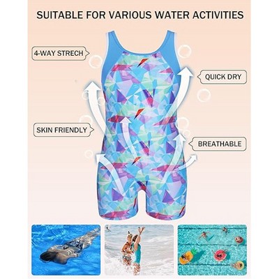 Charmo Girls Geometric Blue Print Boyleg One Piece Swimsuit Athletic Bathing Suit Competitive Swimwear Size 13-14 Years — фото 2