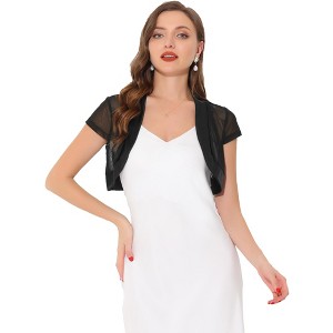 INSPIRE CHIC Women's Cap Sleeve Business Open Front Sheer Mesh Crop Bolero Shrug - 1 of 4