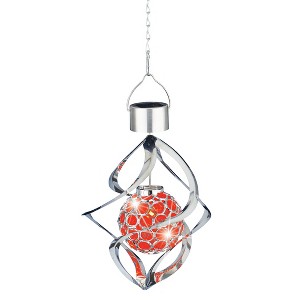Collections Etc Solar Powered Color-Changing Hanging Wind Spinner Silver - 1 of 2