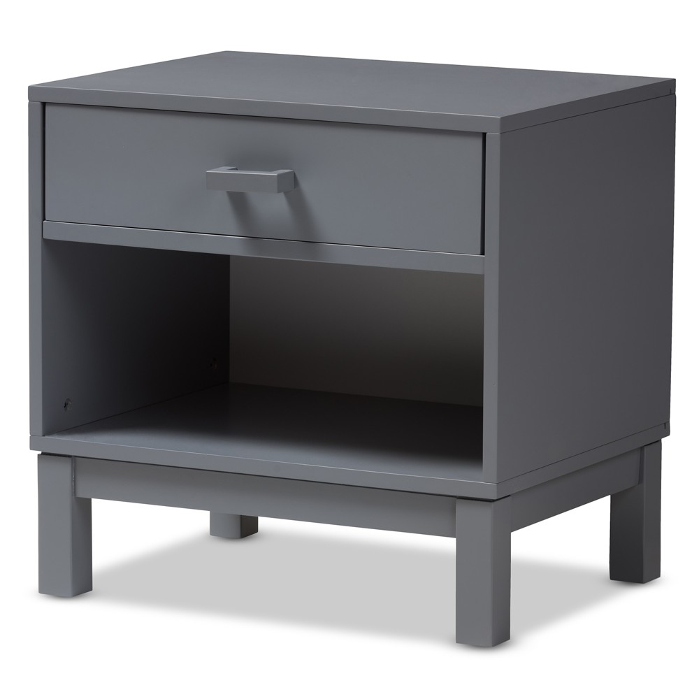 Photos - Storage Сabinet Deirdre Modern and Contemporary Wood 1 Drawer Nightstand Gray - Baxton Stu