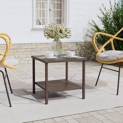 vidaXL Side Table Brown 17.7 in.x17.7 in.x17.7 in. Poly Rattan and Tempered Glass