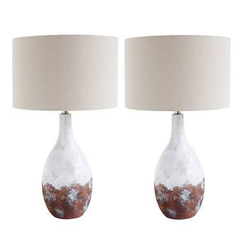 (Set of 2) Two-Tone Ceramic Table Lamp with Linen Shade Each one will Vary White/Brown - Storied Home