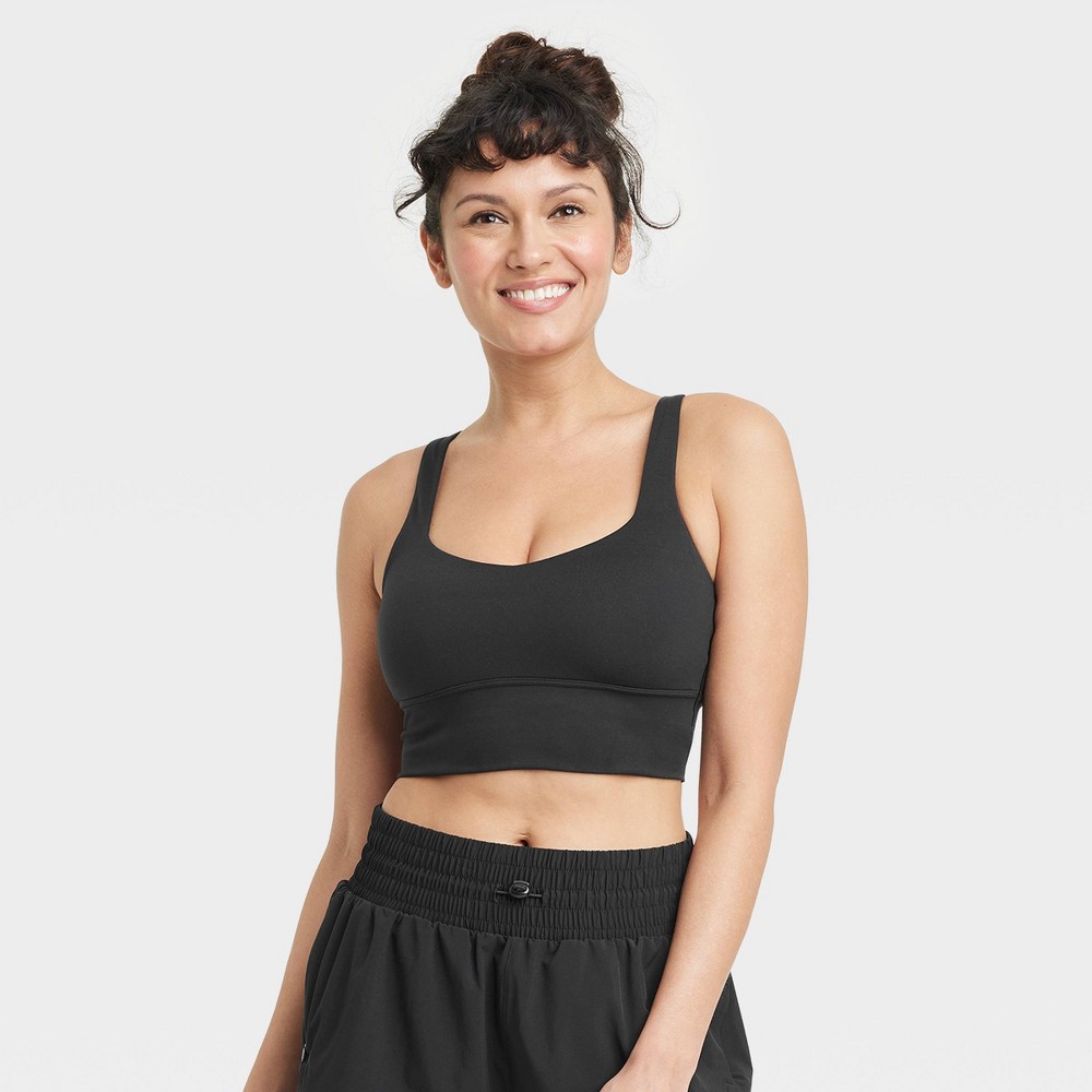 Women's Light Support Strappy Longline Sports Bra - All in Motion™ Black M